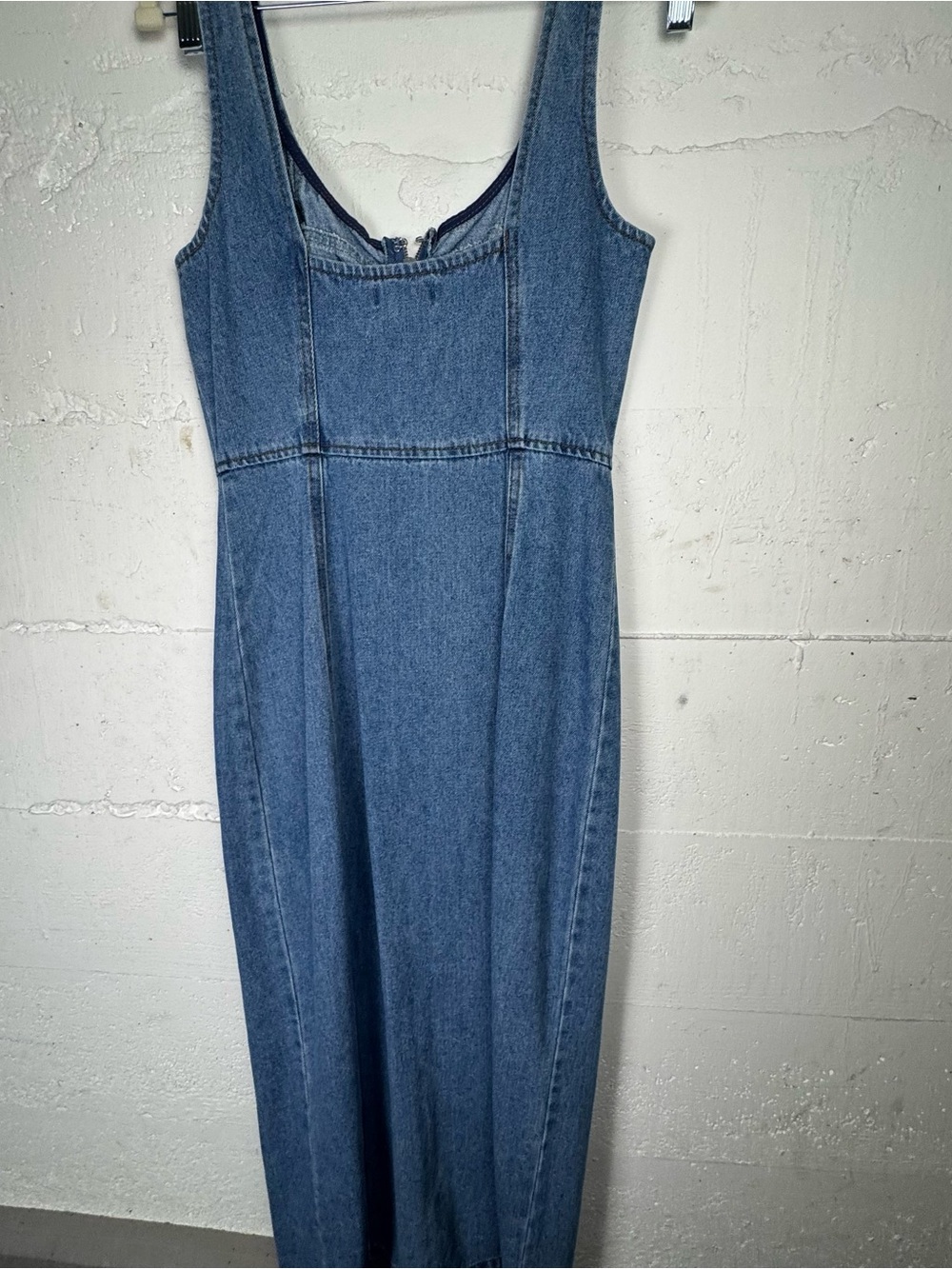 Classic Denim Midi Dress S full Front Zip Bodycon Cotton Western Jean Western - Picture 11 of 12